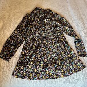 Zara Floral Print Mini Dress Long Sleeve Button Front XS